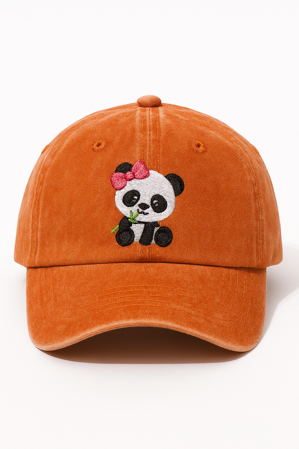 Women's Cute Little Panda Embroidered Adjustable Cotton Denim Baseball Cap - Orange