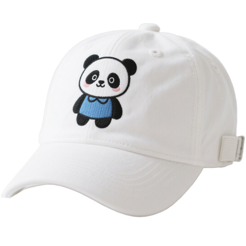 Cute Panda Embroidered White Cotton Baseball Cap – Adjustable Women’s Denim Hat