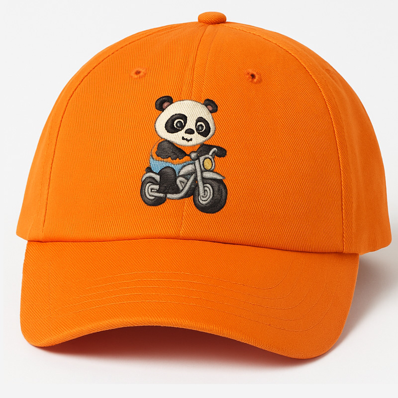Cute Panda Motorcycle Embroidered Orange Cotton Baseball Cap – Adjustable Women’s Denim Hat