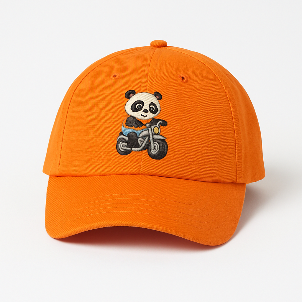 Cute Panda Motorcycle Embroidered Orange Cotton Baseball Cap – Adjustable Women’s Denim Hat
