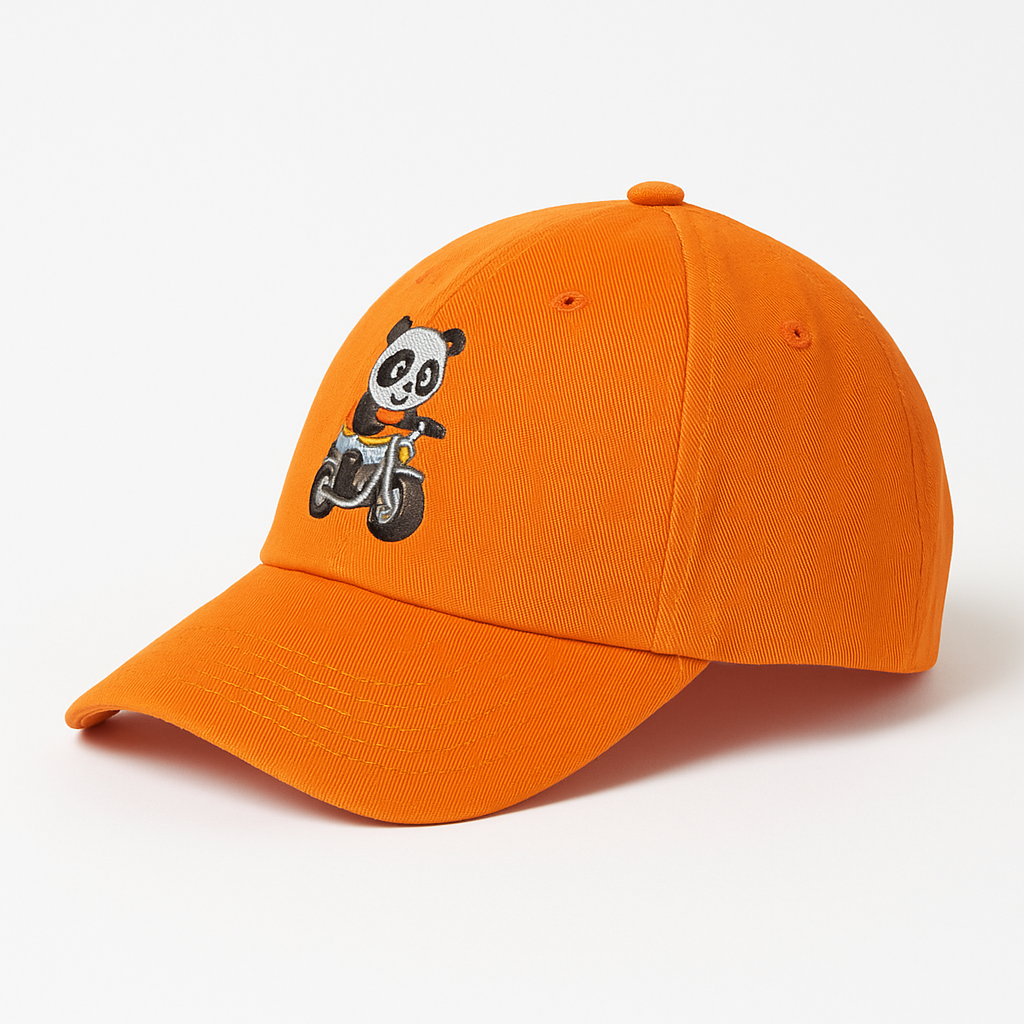 Cute Panda Motorcycle Embroidered Orange Cotton Baseball Cap – Adjustable Women’s Denim Hat
