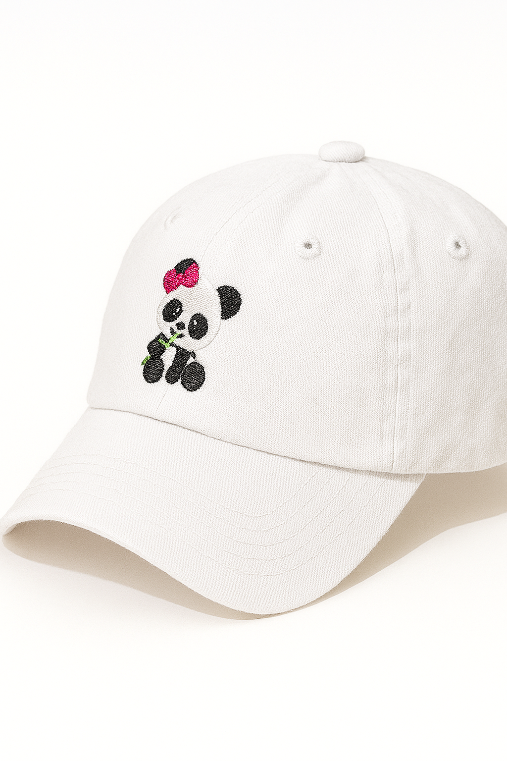 Women's Cute Little Panda Embroidered Adjustable Cotton Denim Baseball Cap - White