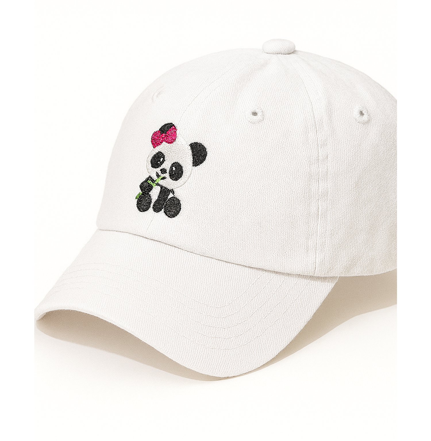 Women's Cute Little Panda Embroidered Adjustable Cotton Denim Baseball Cap - White