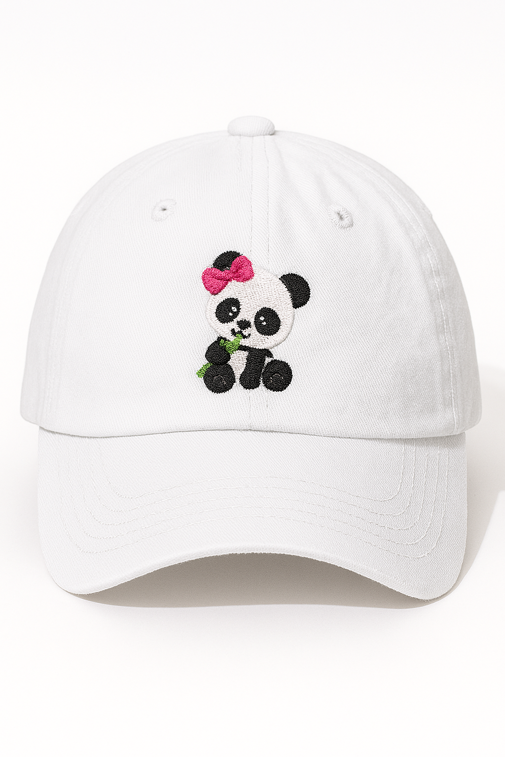 Women's Cute Little Panda Embroidered Adjustable Cotton Denim Baseball Cap - White