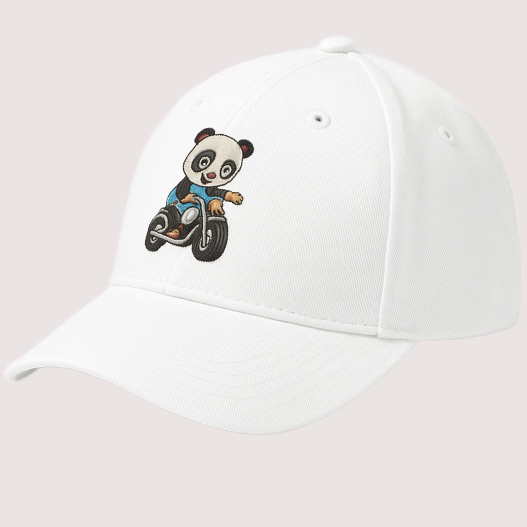 Cute Panda Motorcycle Embroidered White Cotton Baseball Cap – Adjustable Women’s Denim Hat