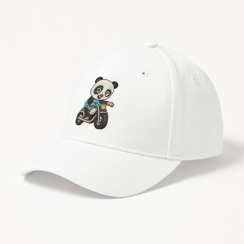 Cute Panda Motorcycle Embroidered White Cotton Baseball Cap – Adjustable Women’s Denim Hat