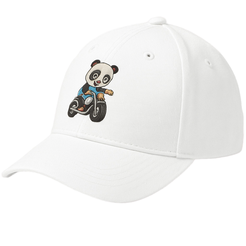 Cute Panda Motorcycle Embroidered White Cotton Baseball Cap – Adjustable Women’s Denim Hat
