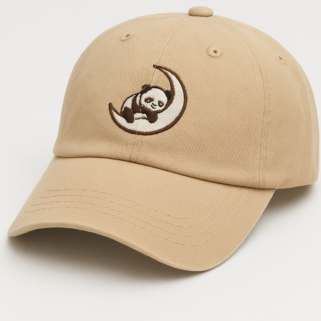 Women's Cute Little Panda Embroidered Adjustable Cotton Denim Baseball Cap - Beige