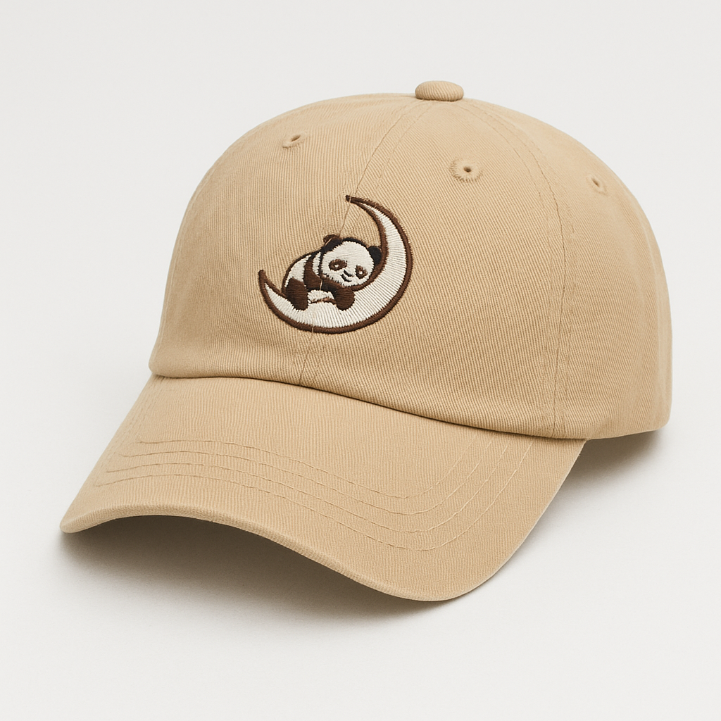 Women's Cute Little Panda Embroidered Adjustable Cotton Denim Baseball Cap - Beige
