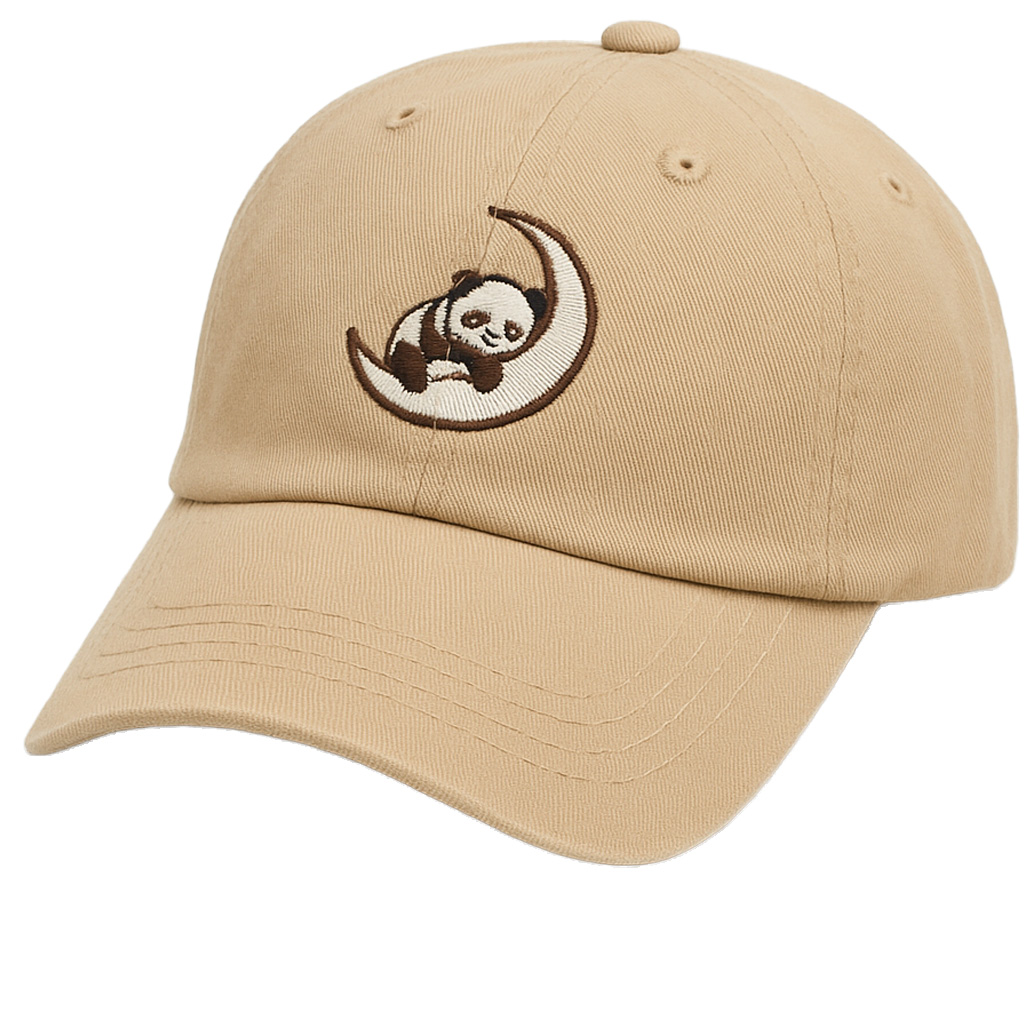 Women's Cute Little Panda Embroidered Adjustable Cotton Denim Baseball Cap - Beige