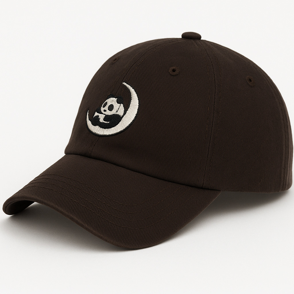 Women's Cute Little Panda Dark Brown Embroidered Adjustable Cotton Denim Baseball Cap