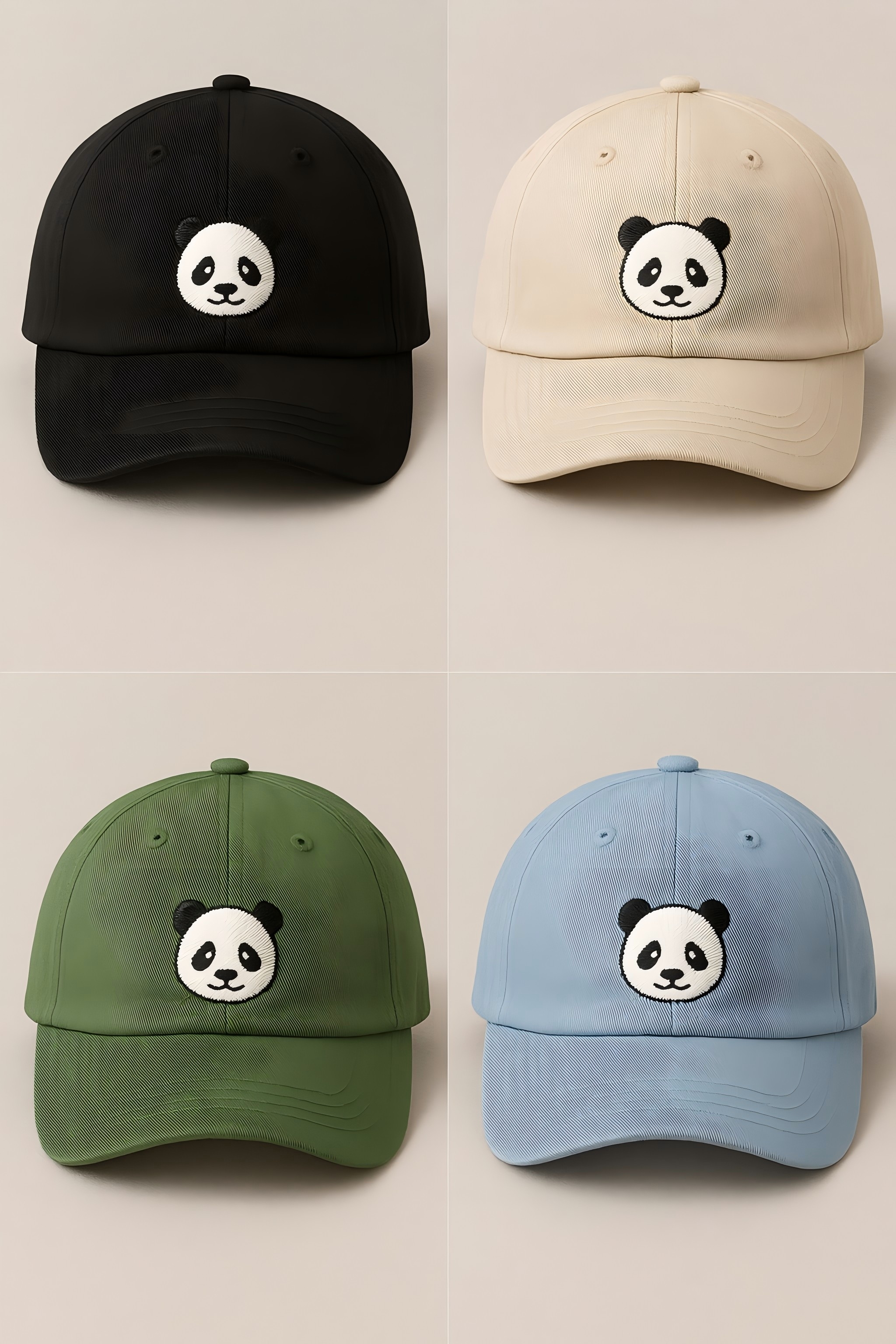 Women's Cute Little Panda Embroidered Gray Adjustable Cotton Denim Baseball Cap