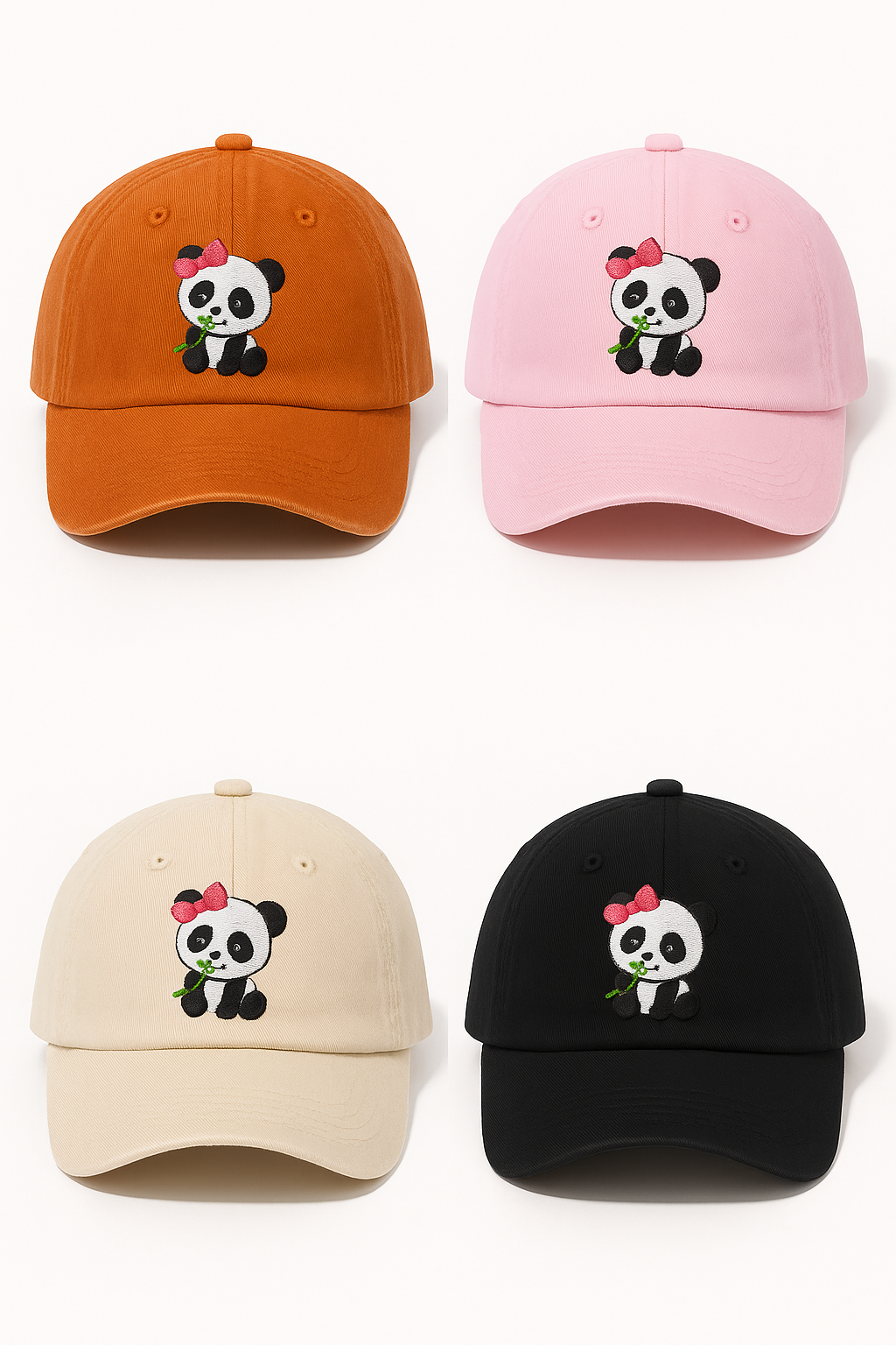 Women's Cute Little Panda Embroidered Gray Adjustable Cotton Denim Baseball Cap