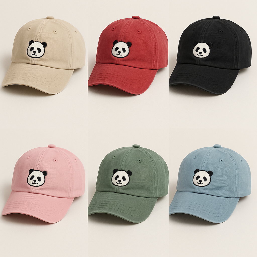 Women's Cute Little Panda Embroidered Gray Adjustable Cotton Denim Baseball Cap
