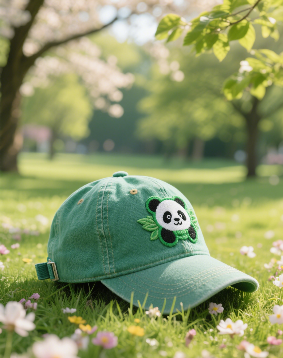 Women's Cute Little Panda Embroidered Adjustable Cotton Denim Baseball Cap