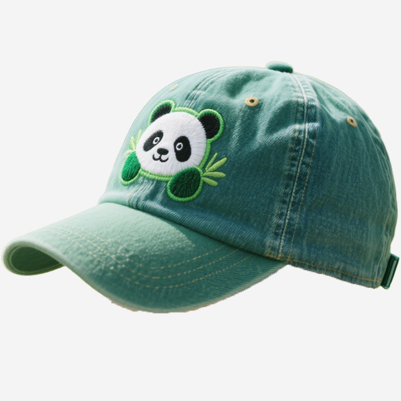Women's Cute Little Panda Embroidered Adjustable Cotton Denim Baseball Cap