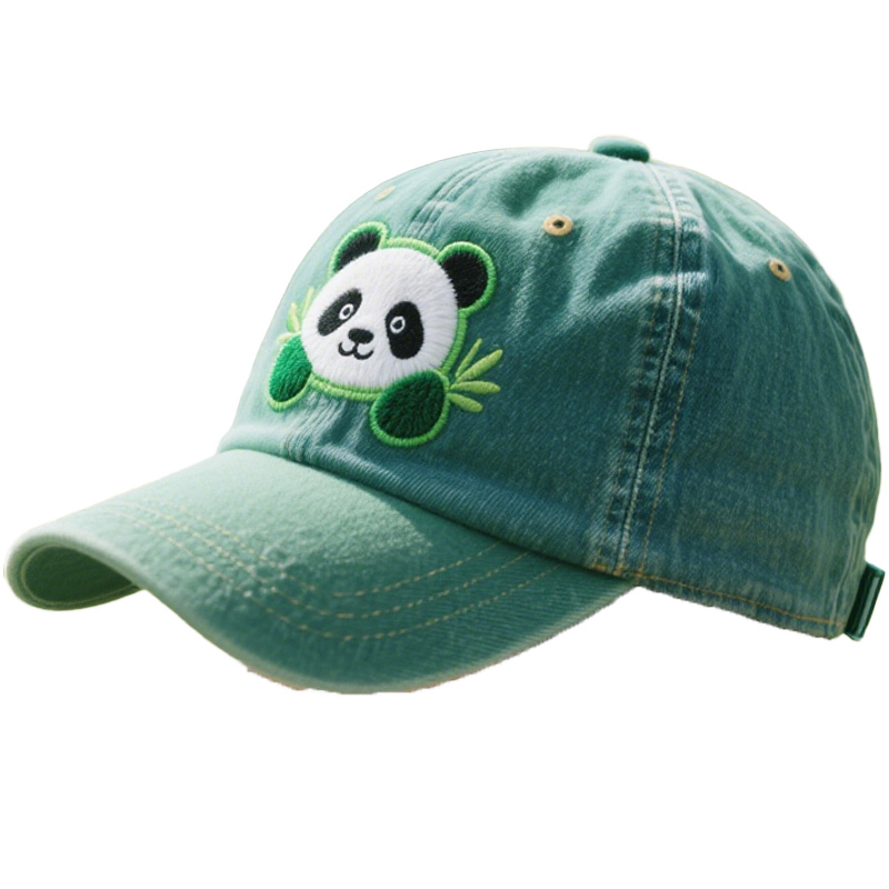 Women's Cute Little Panda Embroidered Adjustable Cotton Denim Baseball Cap