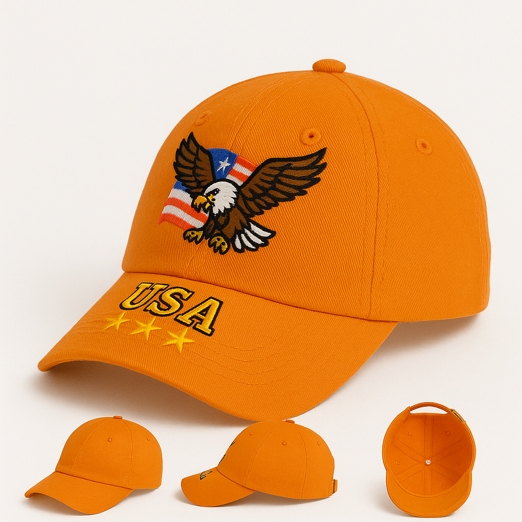 Women’s USA Eagle Embroidered Adjustable Orange Cotton Baseball Cap