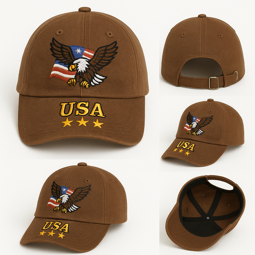 Women’s USA Eagle Embroidered Adjustable Brown Cotton Baseball Cap