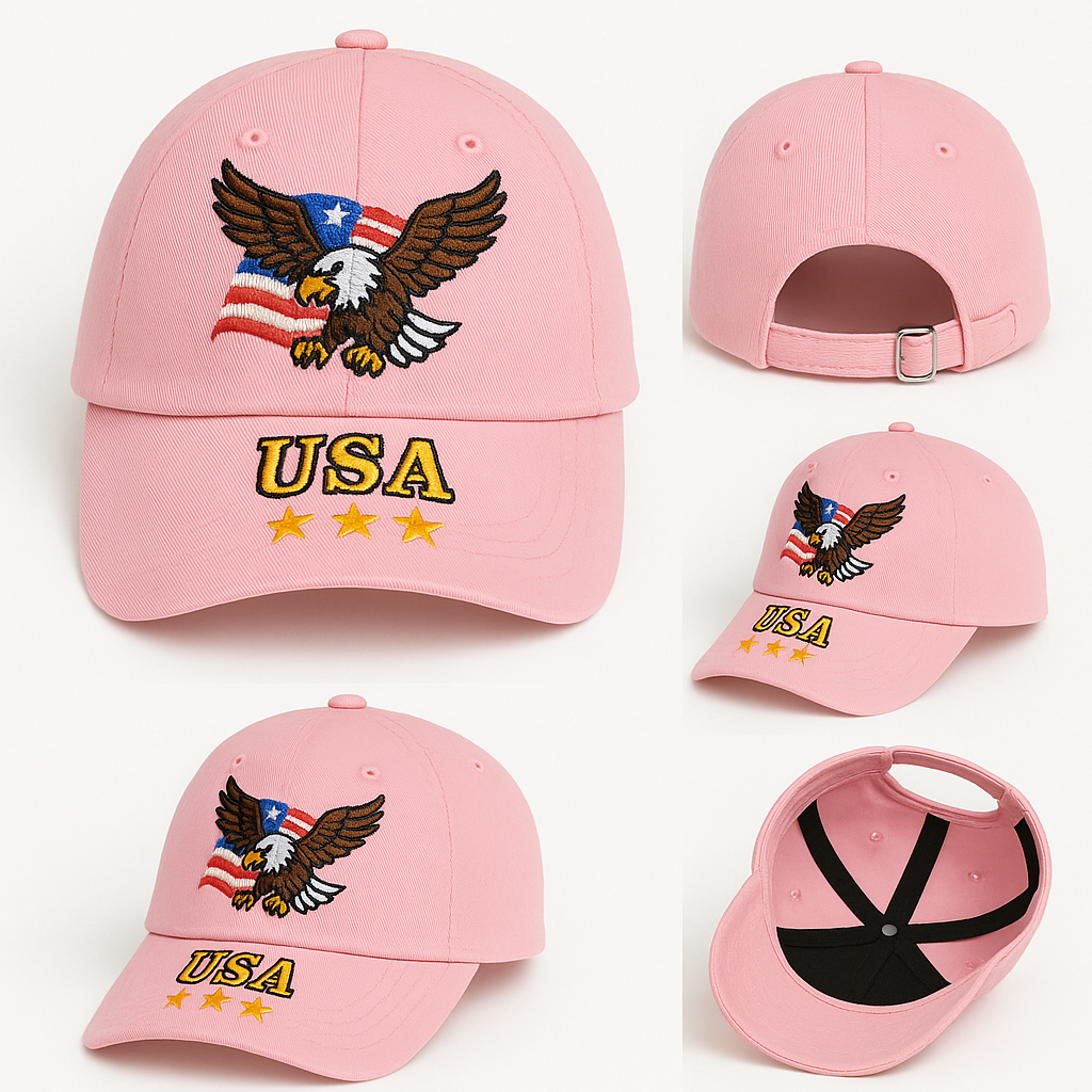 Women’s USA Eagle Embroidered Adjustable Pink Cotton Baseball Cap