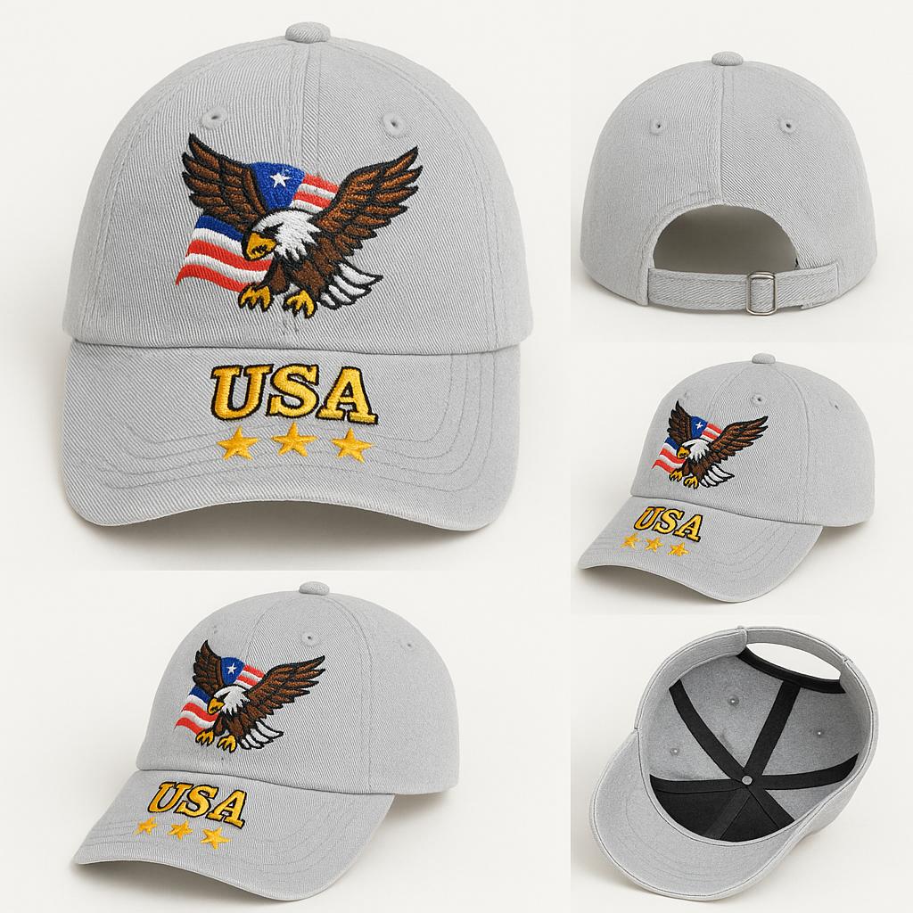 Women's Eagle Embroidered Gray Adjustable Cotton Denim Baseball Cap