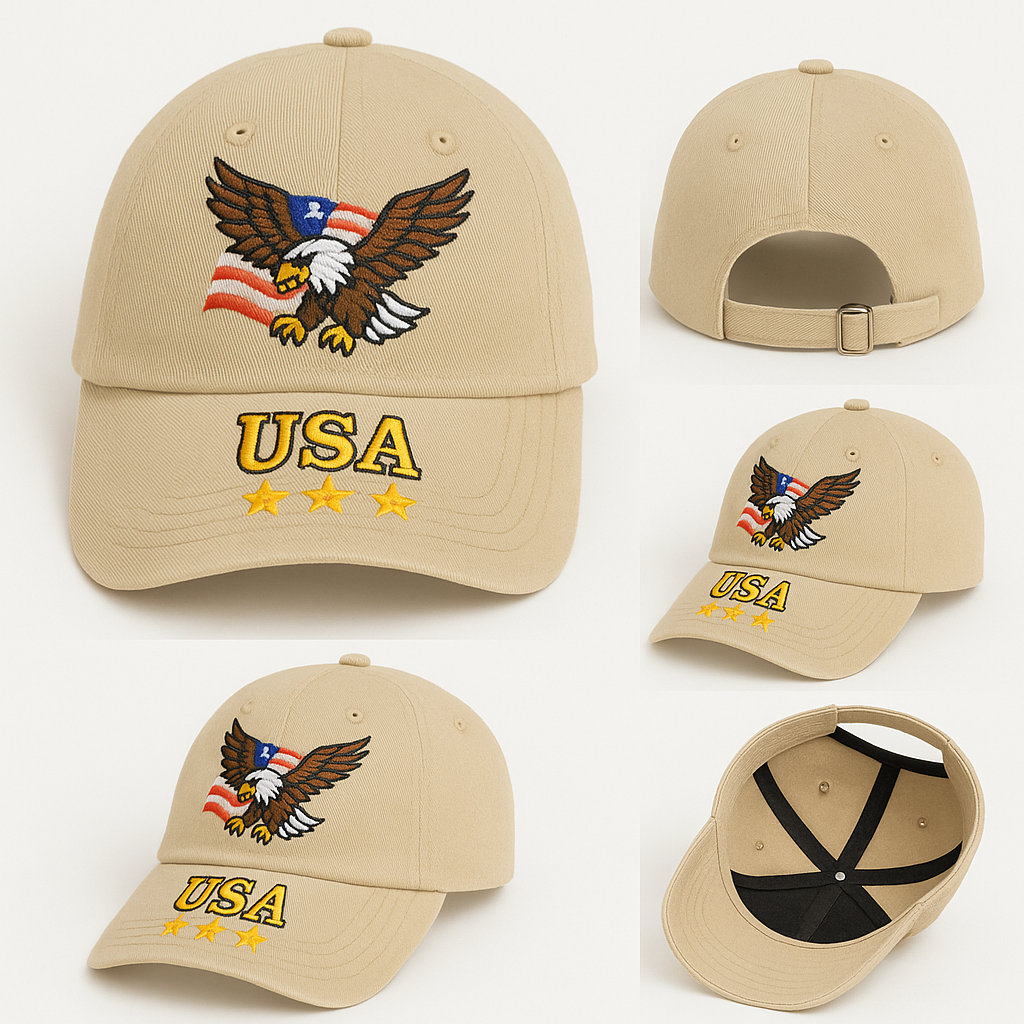 Women’s USA Eagle Embroidered Adjustable Khaki Cotton Baseball Cap