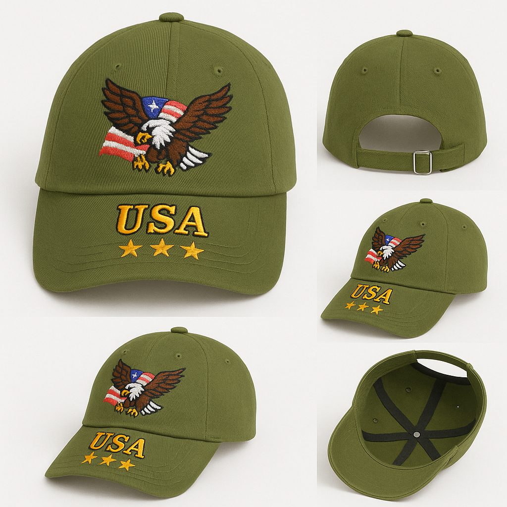USA Eagle Embroidered Adjustable Cotton Baseball Cap – Patriotic Green Cap for Men & Women