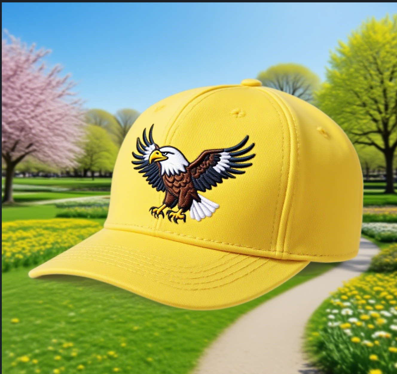 Women's Eagle Embroidered Gray Adjustable Cotton Denim Baseball Cap