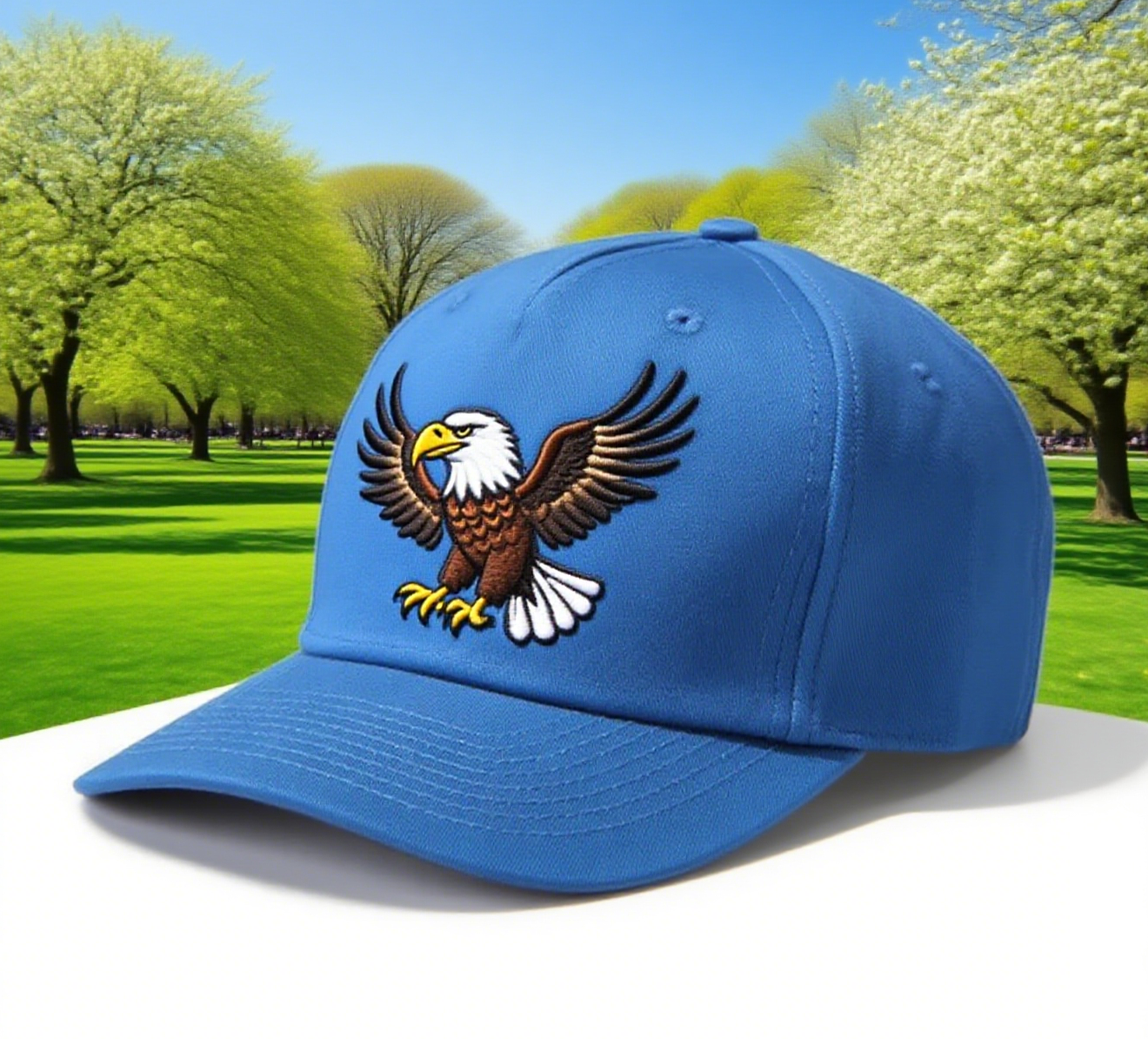 Women’s Orange Cotton Denim Baseball Cap with Eagle Embroidery, Adjustable Curved Brim