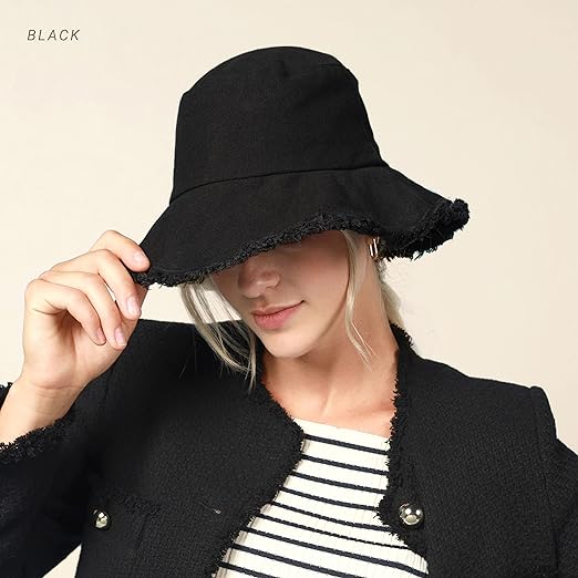 Unisex Custom Trendy Washed Cotton Bucket Hats Floppy Wide Brim Boonie for Summer Beach Outdoor Frayed Headwear for Casual Wear