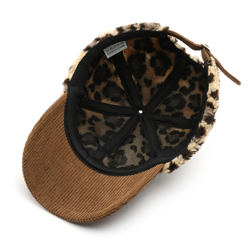 Autumn & Winter Personalized Retro Color-Block Leopard Print Baseball Cap - Warm, Cold-Resistant & Sun-Shading Visor Cap