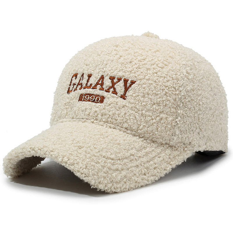 Lambskin Baseball Cap with Warm-keeping Letter Embroidery and Casual Beanie Style