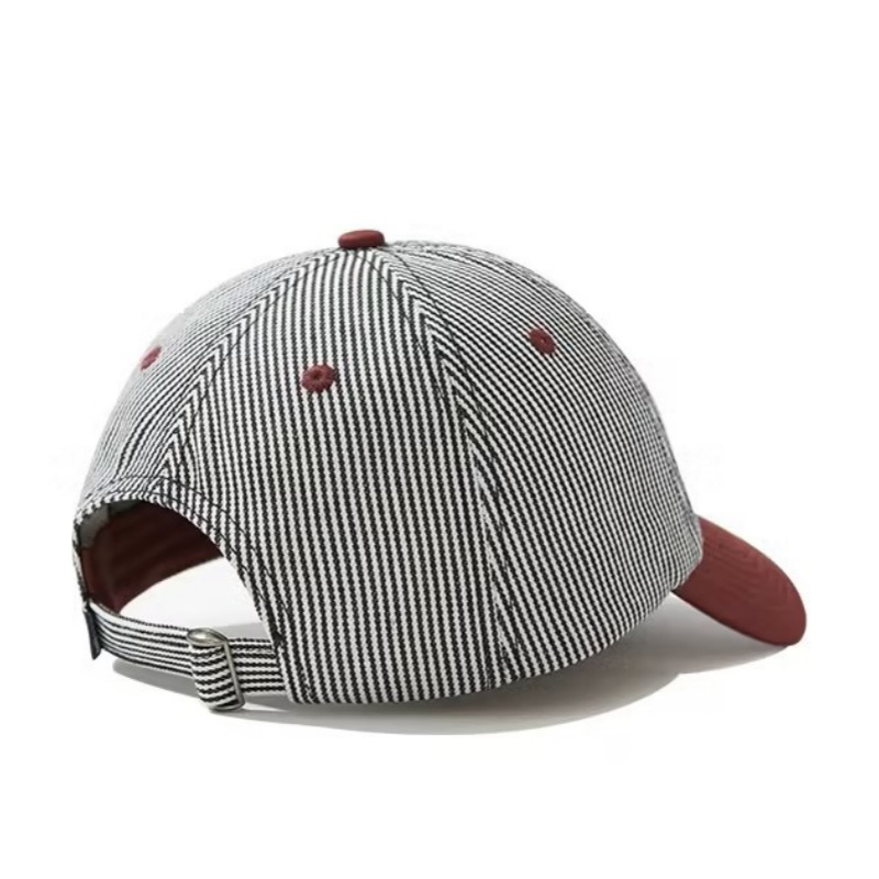 2026 Spring New Arrival High-Quality 6-Panel Baseball Cap with Embroidered Letter Logo Black and White Stripes Adjustable Size