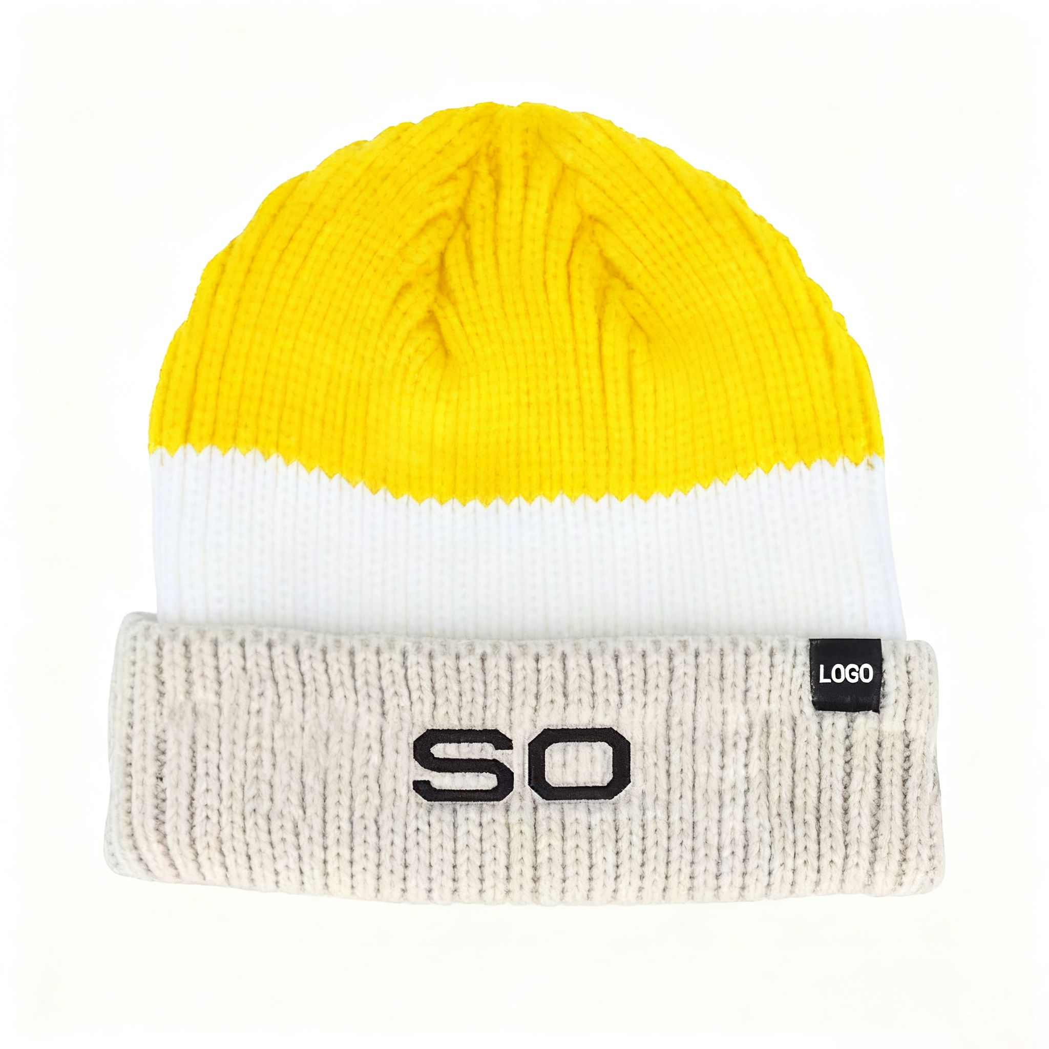 Custom Embroidered Logo Soft Warm Winter Acrylic Colorblock Beanie Knit Skull Cap Soft Cuff for Daily Use for Women Men Beach