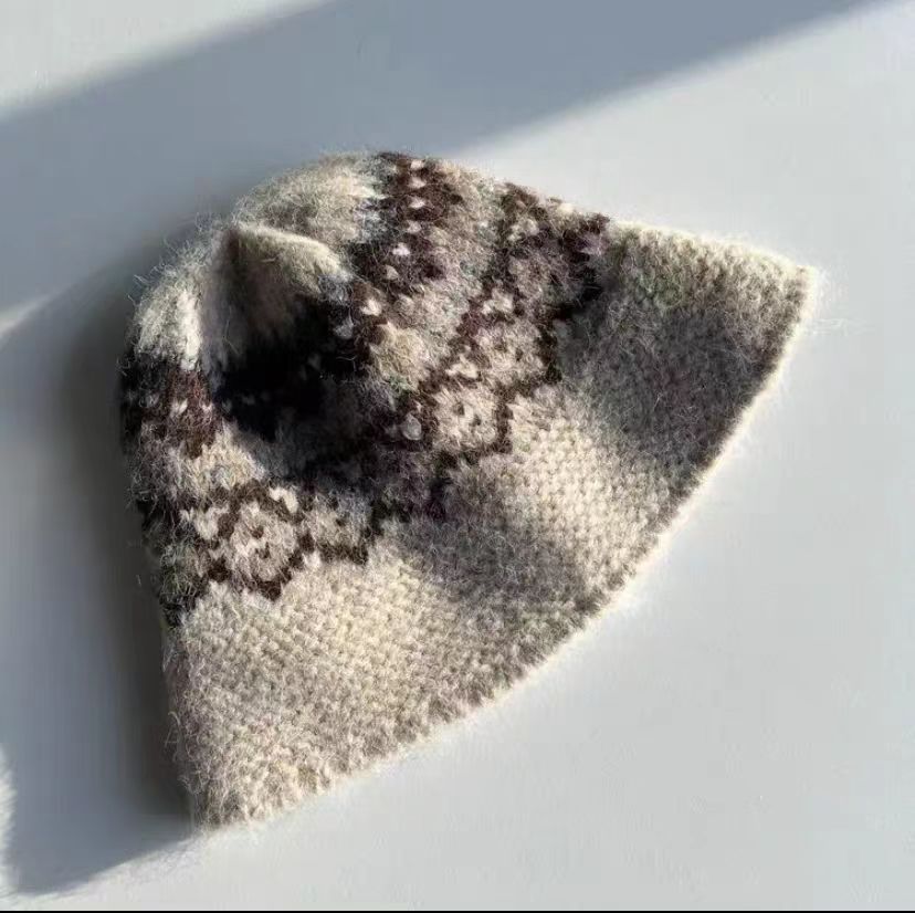 Retro Jacquard Wool Knitted Hat - Winter Woolen Fisherman Bucket Hat for Warmth and Insulation