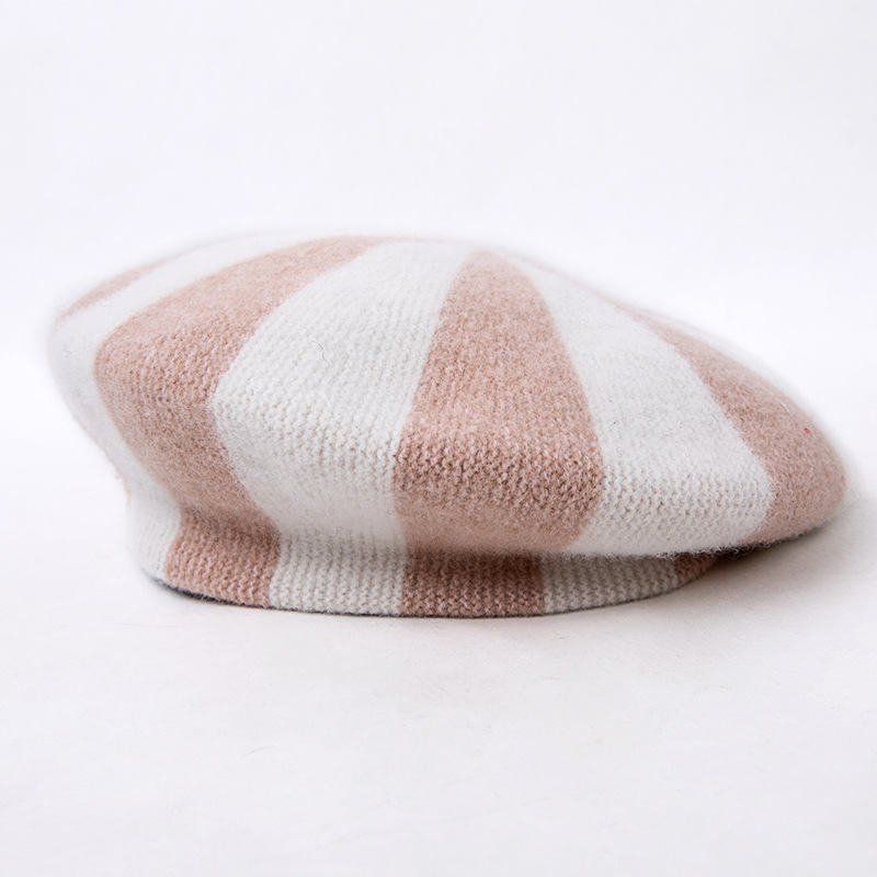 Trendy Contrasting Color 100% Wool Hat Fashion Winter-Spring New Style Knitted Hat Warm Knitted Beret for Ladies