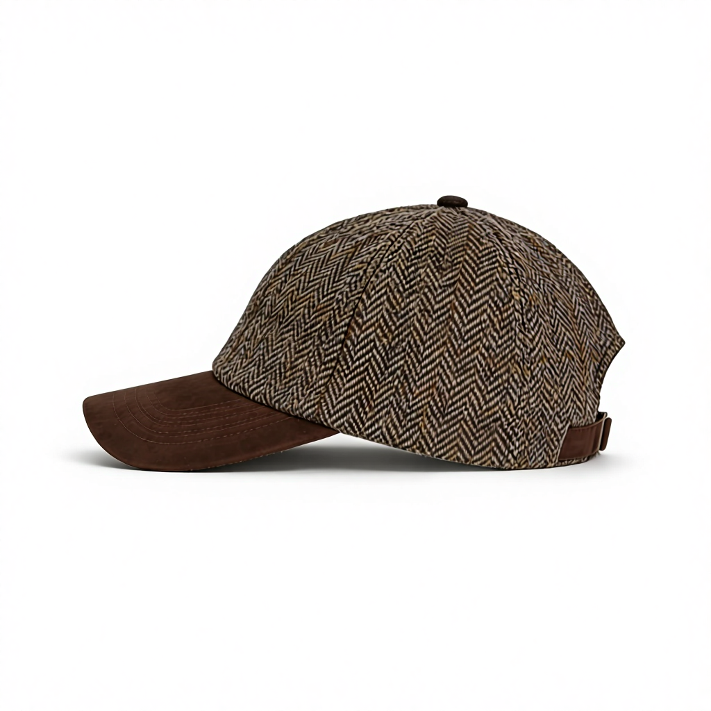 Herringbone Wool Blend Baseball Cap - Suede Brim Vintage Casual Winter Warm Hat for Men & Women