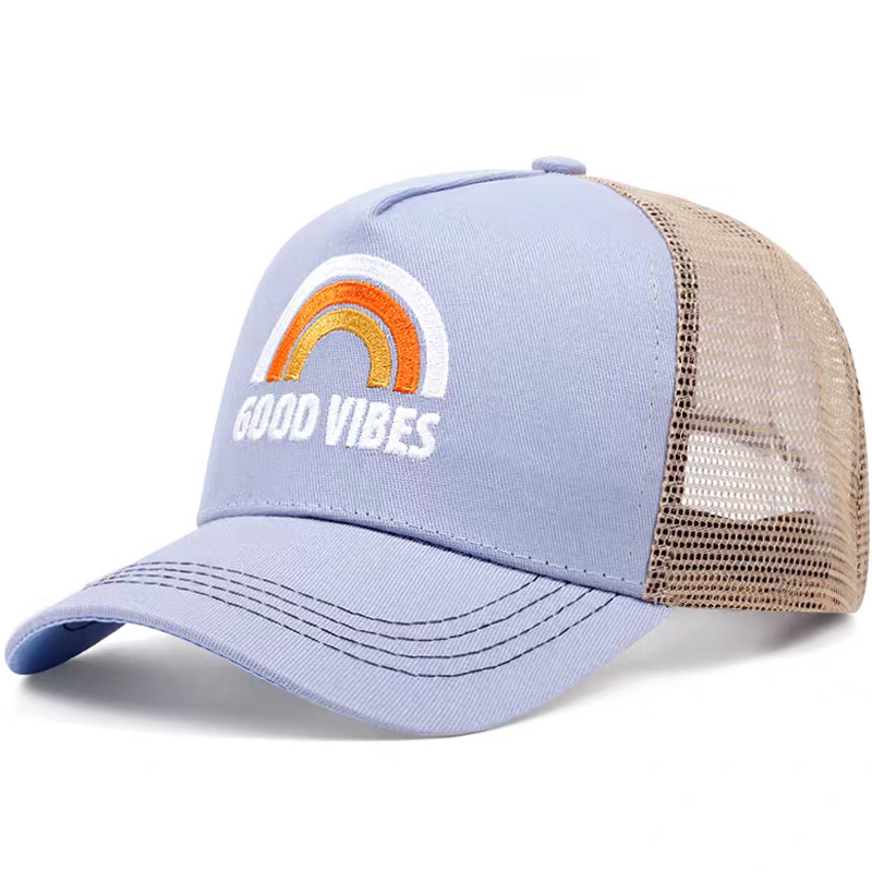 Flat Embroidery Mesh Trucker Cap Summer Breathable Sun Protection Retro Fashion Sports Outdoor Casual