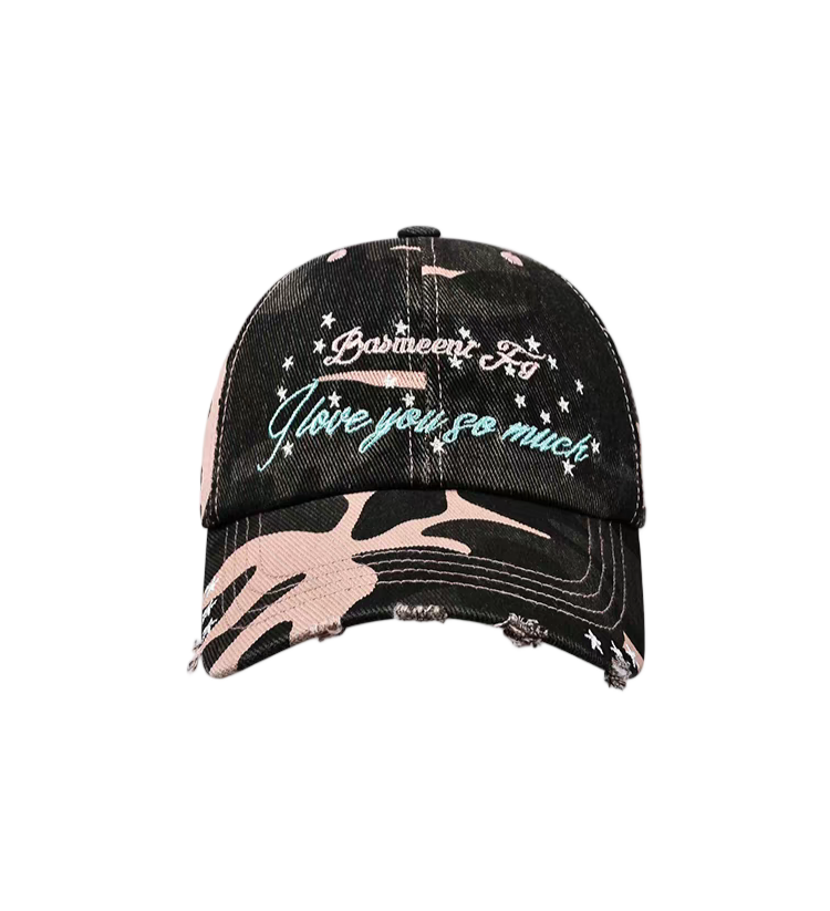 Pink Black Camo Distressed Twill Sporty Vintage Baseball Cap American Street Embroidered Fringed Unisex Dad Hat