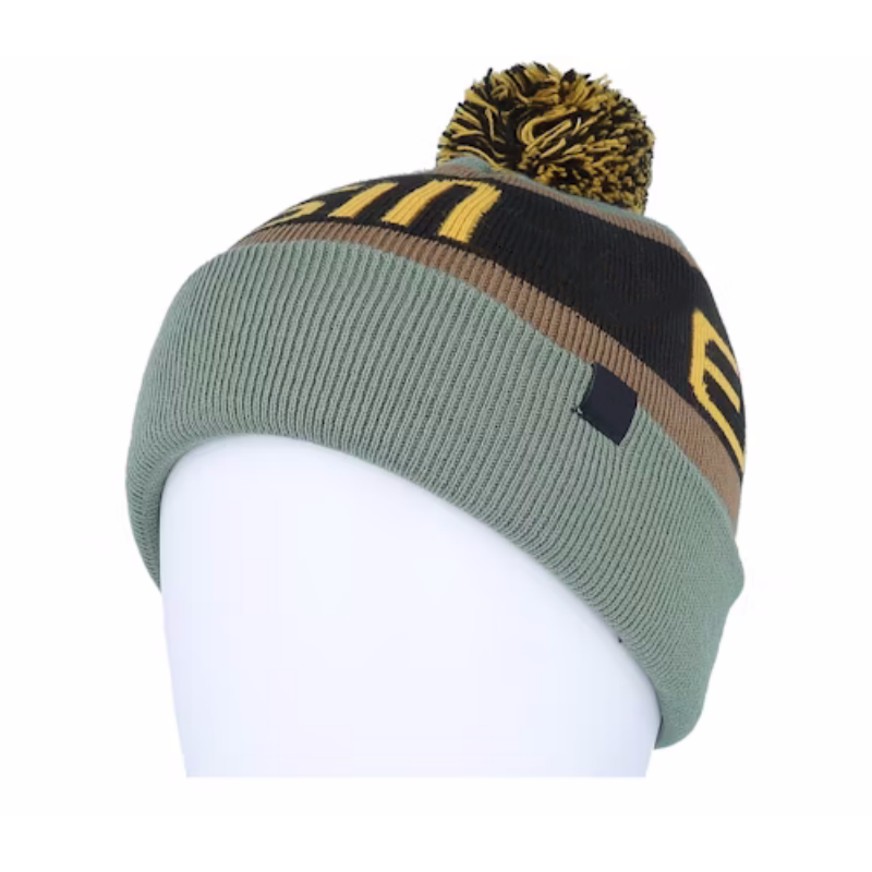 Customizable 100% Acrylic Knitted Green Light Winter Beanie Warm Winter Cuff Beanies with Pom Pom Adults' Logo Design Beach Wear
