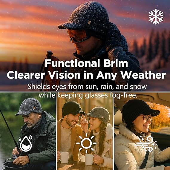 New Model Custom Acrylic Beanie with Brim Visor Cap Warm Winter & Autumn Hat for Men Women