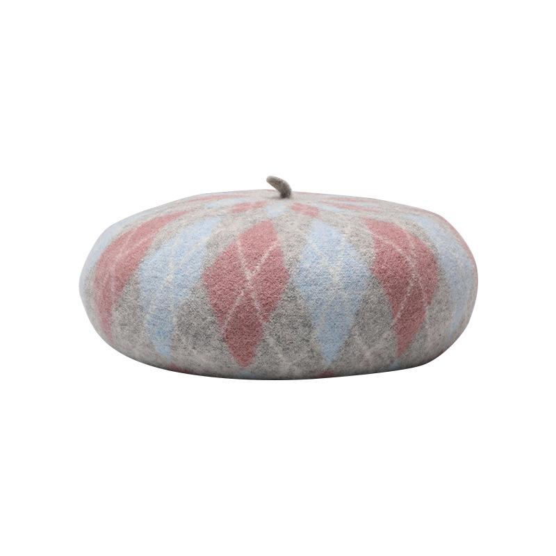 2025 New Contrast Color Wool Beret - Fashionable & Casual Warm Thickened Plaid Painter Hat for Autumn and Winter