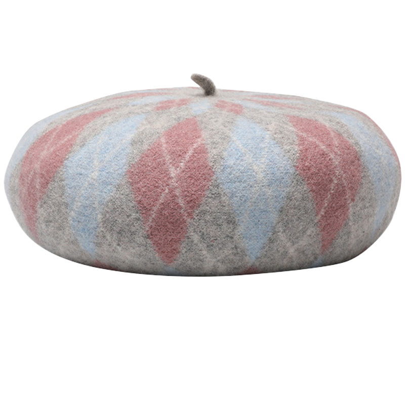 2025 New Contrast Color Wool Beret - Fashionable & Casual Warm Thickened Plaid Painter Hat for Autumn and Winter