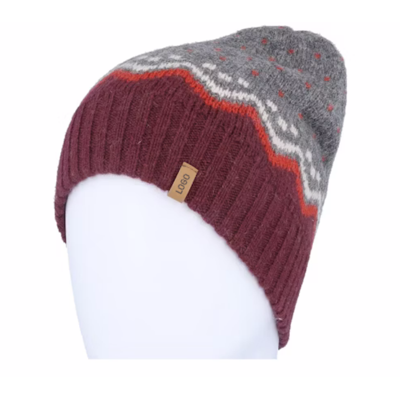 Wholesale 100% Wool Dark Garnet Beanie Warm Knit Skull Cap Soft Cuff Beanie Custom Logo Daily Winter Hats for Women Men