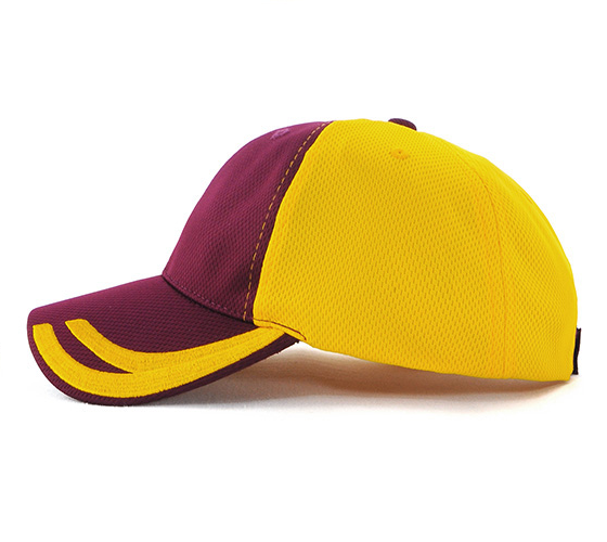 Premium Breathable Maroon Yellow Mesh Baseball Cap for Unisex Outdoor Sports Hat Embroidered Logo Adjustable Cap for Running