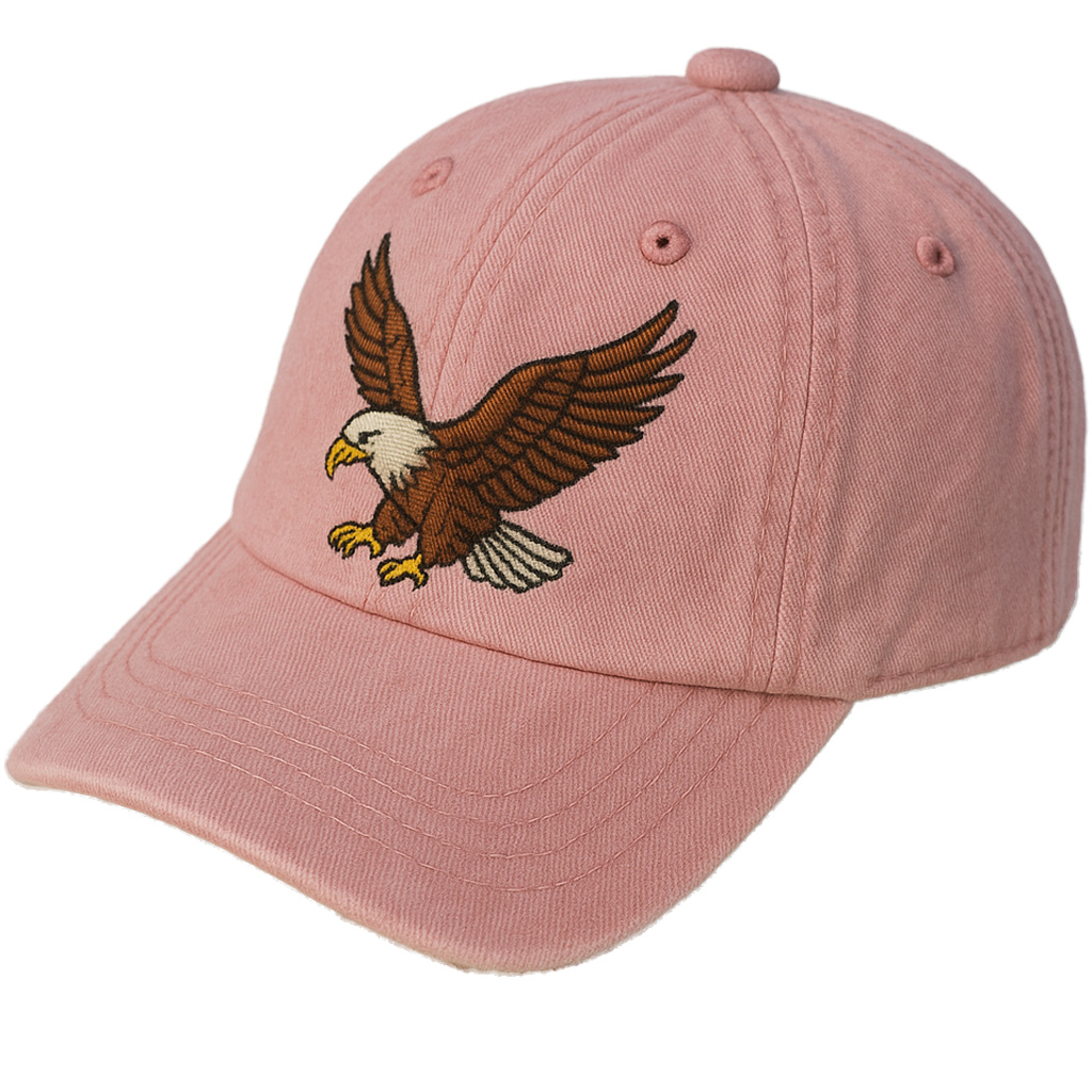 Women’s Pink Cotton Denim Baseball Cap with Eagle Embroidery, Adjustable Curved Brim