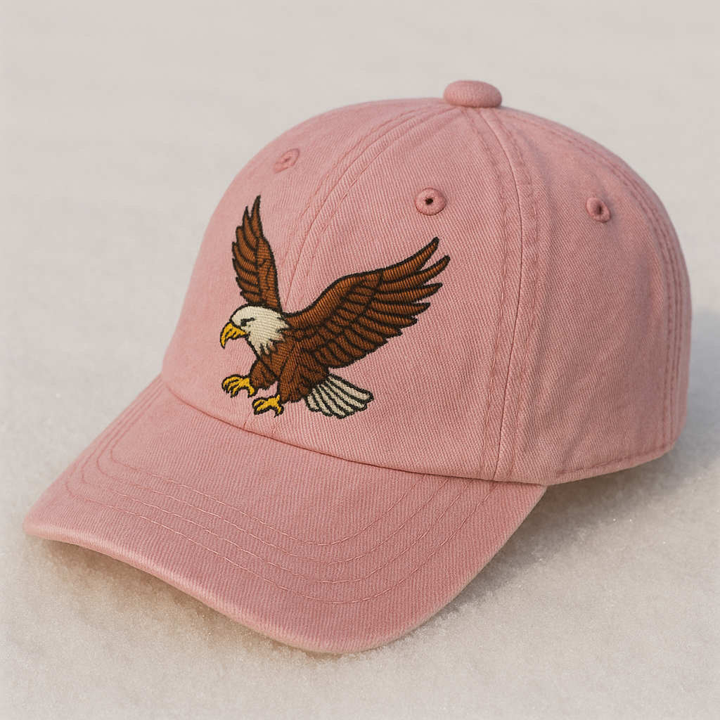 Women’s Pink Cotton Denim Baseball Cap with Eagle Embroidery, Adjustable Curved Brim