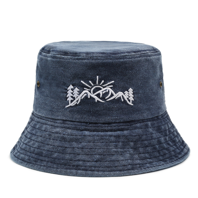 New Embroidered Fishing Hat Washed and Distressed Outdoor Fishing Sun Hat Street Bucket Hat