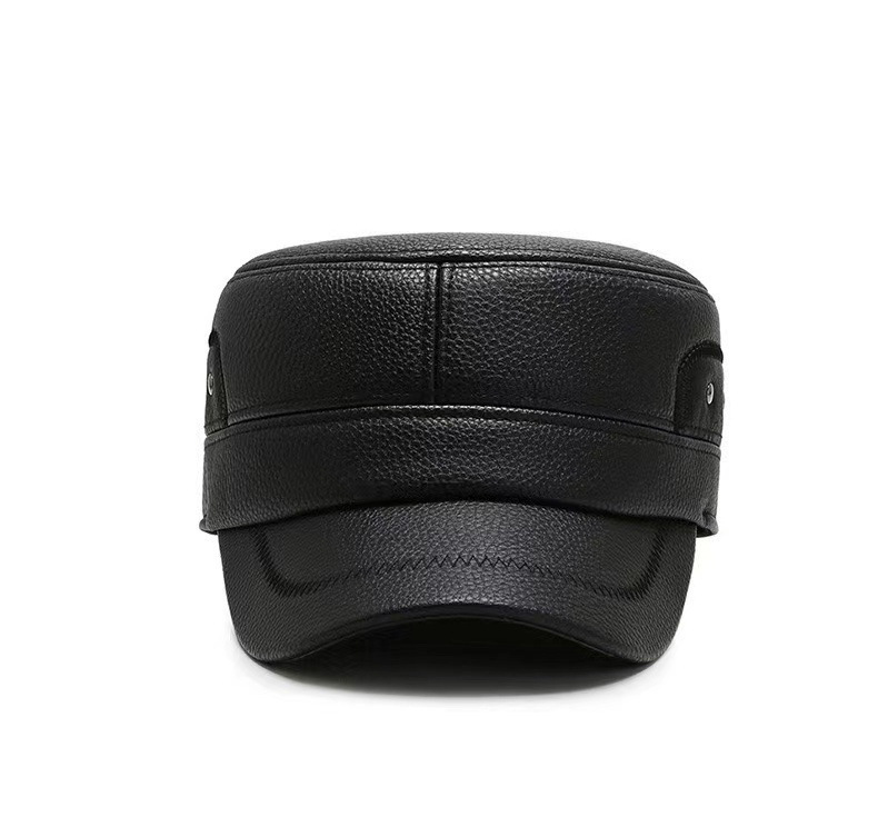 New Model of PU Flat-top Hat for Middle Aged and Elderly Men with Ear protection and Warm Keeping Cotton Lining