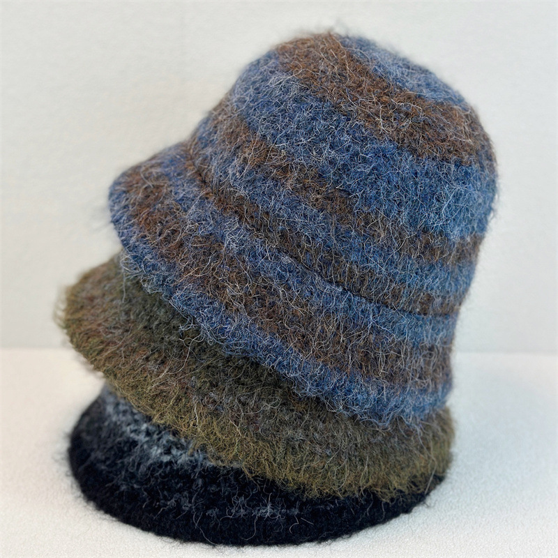 New Style Color-matching Striped Knitted Fisherman Hat for Autumn and Winter Warm and Protective for Ears Bucket Hat